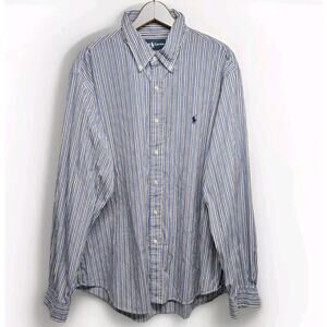 Men's XXL 2X Vintage RALPH LAUREN Custom Blue Pinstripe Button Down Dress Shirt